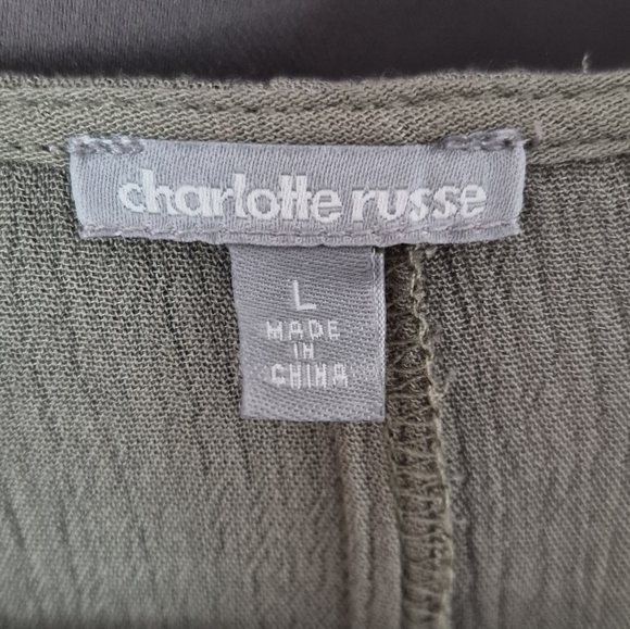 NWT Charlotte Russe Boho Olive Green Lace Trim Duster/Tie-Front Peasant Dress, L - Picture 2 of 7